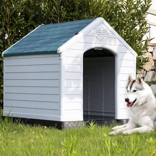 Extra Large Dog Houses for Small Medium Large Dogs Outside, 41 Inch, Insulated Plastic, Indoor Outdoor w/Air Vents & Elevated Floor, Casas para Perros Grandes XXL Pet Shelter Doghouse