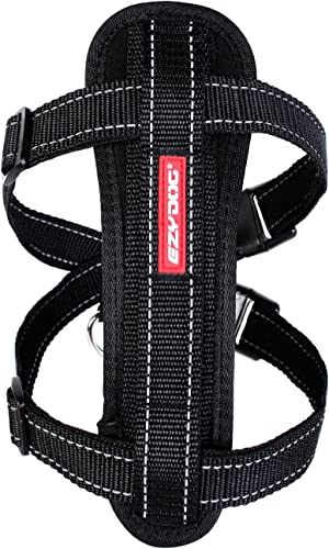 EzyDog Premium Chest Plate Custom Fit Reflective No-Pull Padded Comfort Dog Harness - Perfect for Training, Walking, and Control - Includes Car Restraint Attachment (Large, Black)