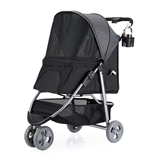 Favonius poupee 3 Wheel Pet Strollers for Small Medium Dogs & Cats,Jogging Stroller Hiking Stroller Travel Folding Doggy Carrier Strolling Cart,Waterproof Puppy Stroller