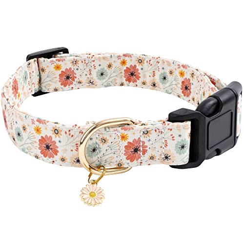 Faygarsle Cotton Designer Dogs Collar Cute Flower Dog Collars for Girl Female Small Medium Large Dogs with Flower Charms XS