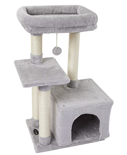 FISH&NAP Cute Cat Tree Kitten Cat Tower for Indoor Cat Condo Sisal Scratching Posts with Jump Platform Cat Furniture Activity Center Play House Grey