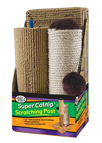 Four Paws Super Catnip Cat Scratching Post, Sisal and Carpet Scratching Post Brown 21 Inches Tall - Brown