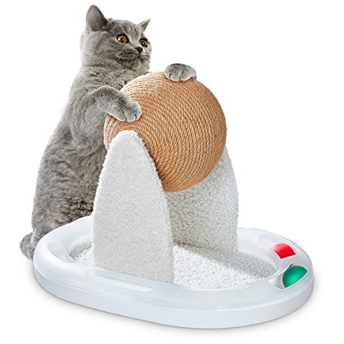 Furrytale Cat Scratching Post - Natural Sisal Cat Wheel Scratcher, Attractive Multi-Functional Cat Exercise Wheel, Modern Cat Furniture, Easy Install Cat Scratchers for Indoor Cats with Ball Toy