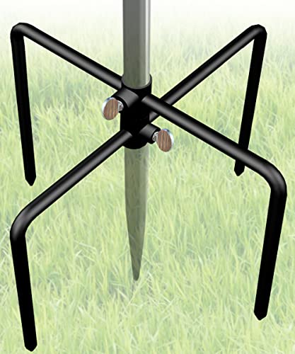 Garbuildman Pole Stabilizer Stand Base with 4 Prongs for Outdoor Bird Feeder Pole, In-Ground Support Applies to 2/5” to 5/8” Shepherds Hook, Black, 1 Pack