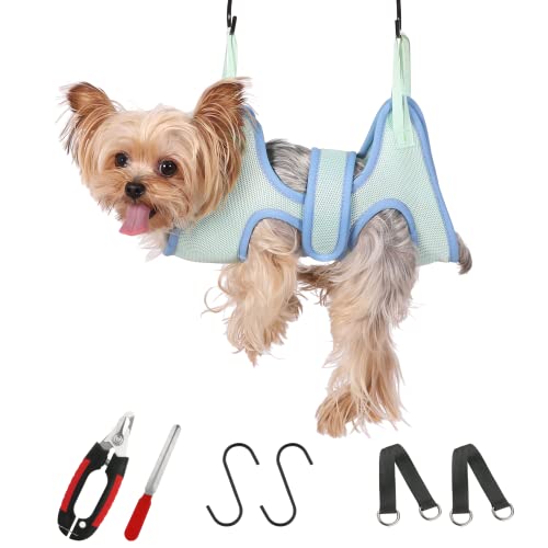 Guzekier Teacup Dog Cat Grooming Hammock Harness, Dog Grooming for Sling, Puppy Small Dogs Chihuahua Yorkie Kitten Grooming Bag Nail Covers caps, Dog Hammock with Nail Clippers/Trimmer, Nail File…