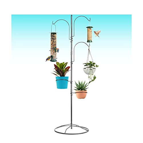 Hanging Plant Stand Indoor with Base - Stylish Bird Feeder Stand for Outside - Adjustable Outdoor Plant Hanger for Multiple Plants - Sturdy Shepherds Hooks for Hanging Plants, Bird Feeders and More!