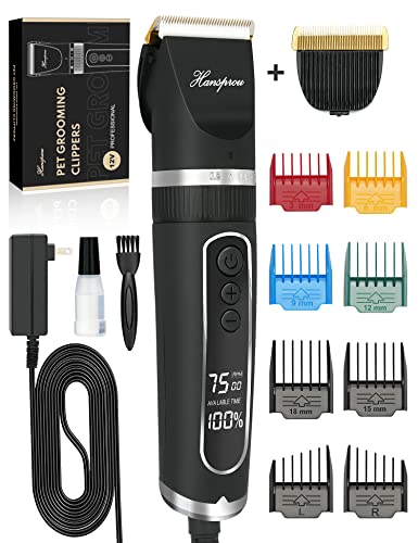 Hansprou 12V Dog Grooming Clippers,Professional Heavy Duty Dog Clipper 3-Speed High Power Plug-in Pet Electric Shaver for Dogs Cats and Other Animals with Thick & Heavy Coats