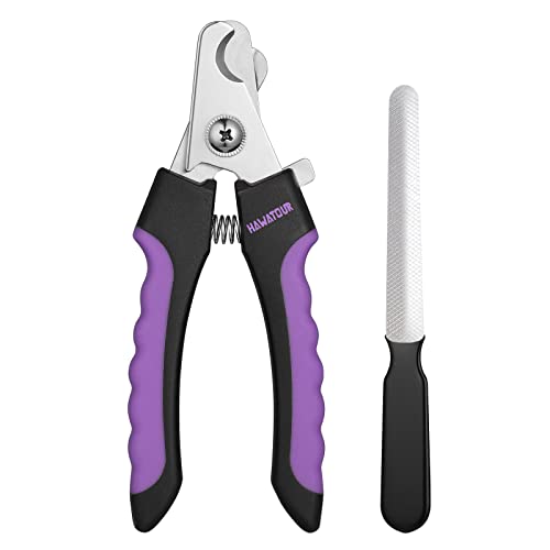 HAWATOUR Dog Nail Clippers, Professional Pet Nail Clipper & Trimmers with Safety Guard to Avoid Over Cutting, Grooming Razor with Nail File for Cat Small Medium Large Dog, Purple