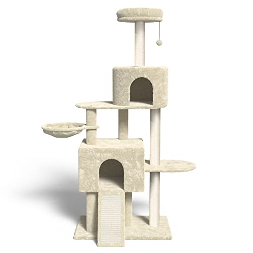 Hawsaiy Multi Level 58 inch Cat Tree Tower for Indoor Cat Kitten Furniture Condo Activity Center Play House with Scratching Sisal Posts Pad,Hammock,Ladder Beige (58", Beige)