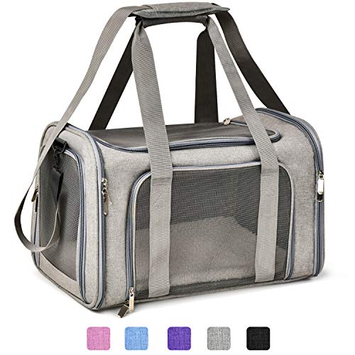 Henkelion Cat, Dog Carrier for Small Medium Cats Puppies up to 15 Lbs, TSA Airline Approved Carrier Soft Sided, Collapsible Travel Puppy Carrier - Grey