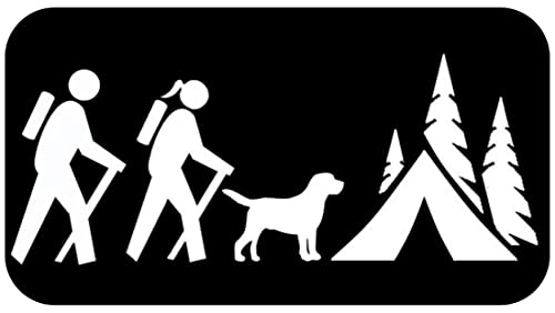 Hiker Camper Couple with Dog Camping Tent Decal Sticker for Car Window 8.0 Inch BG 402