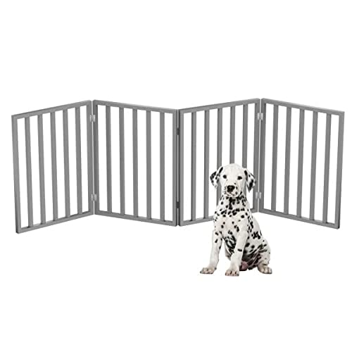 Home Pet Gate - Dog Gate for Doorways, Stairs, or Rooms - 24-Inch Freestanding, Folding, Accordion-Style Wooden Indoor Dog Fence by PETMAKER (Gray)