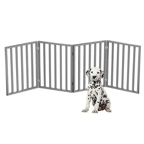 Home Pet Gate - Dog Gate for Doorways, Stairs, or Rooms - 24-Inch Freestanding, Folding, Accordion-Style Wooden Indoor Dog Fence by PETMAKER (Gray)