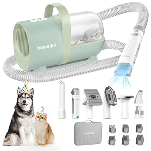 Homeika Dog Grooming Kit & Dog Hair Vacuum 99% Pet Hair Suction, Pet Vacuum Groomer with 8 Pet Grooming Tools, 6 Nozzles, Upgraded Storage Bag, 1.5L Dust Cup, Nail Grinder/Paw Trimmer, Green