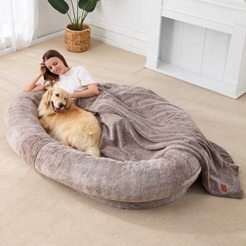 Homguava Large Bean Bag Bed for Humans BeanBag Dog Bed Human-Sized Large Dog Bed for Adults, Pets, 72"x48"x10" Large Size with Plain Color Blanket(Large, Gradient Brown)