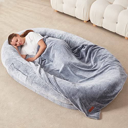 Homguava Large Bean Bag Bed for Humans BeanBag Dog Bed Human-Sized Large Dog Bed for Adults, Pets, 72"x48"x10" Large Size with Plain Color Blanket(Large, Grey)