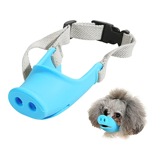 HOWWFALY Pig Mouth Shape Dog Mouth Covers Anti Bite Anti-Called Muzzle Pet Masks Silicone Material (Blue, Small)