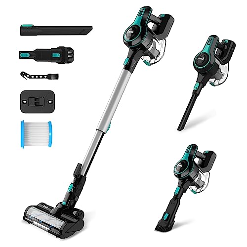 INSE 25Kpa Cordless Vacuum Cleaner, 6-in-1 Powerful Cordless Stick Vacuum with 2500mAh Rechargeable Battery, 45min Runtime, 1.2L Large Dustbin, Lightweight Vacuum Cleaner for Carpet Hardfloor Pet Hair