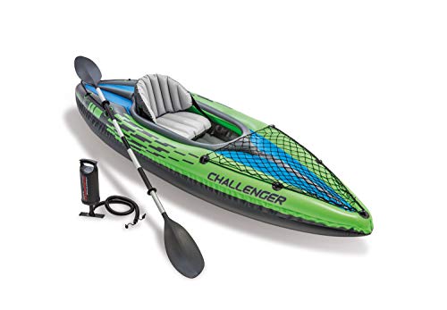 INTEX 68305EP Challenger K1 Inflatable Kayak Set: Includes Deluxe 86in Aluminum Oar and High-Output Pump – Adjustable Seat with Backrest – Removable Skeg – 1-Person – 220lb Weight Capacity