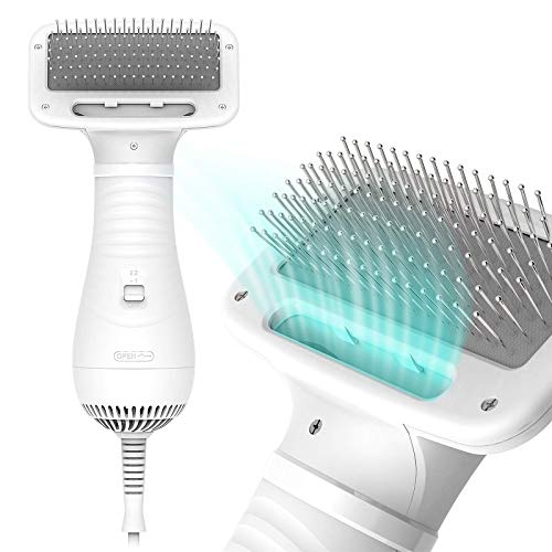 iPettie Pet Hair Dryer with Slicker Brush, Quiet, 2 Heat Settings & Portable Dog Dryer, Professional Home Grooming Furry Drying Blower for Long Curly Hair & Undercoat Cat Dog, Wide Gap Slicker Brush