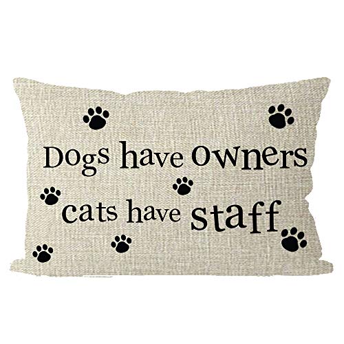 ITFRO Best Dog Mom Blessings Dogs Have Owners Cats Have Staff Paw Prints Lumbar Waist Beige Burlap Throw Pillow Case Cushion Cover Couch Sofa Decorative Rectangle 12x20 inches