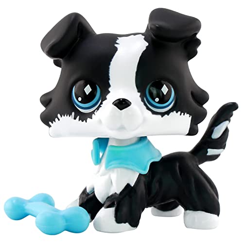 Judylovelps Custom lps Border Collie, OOAK lps Toy Dog White and Black Body Blue Diamond Eyes Collie with lps Accessories Bone Clothes Kids Gift