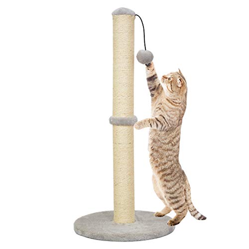 Kazura 29" Tall Cat Scratching Post, Cat Post Scratcher with Sisal Rope and Base Covered with Soft Plush,Cat Scratcher for Kittens(29 in Tall)