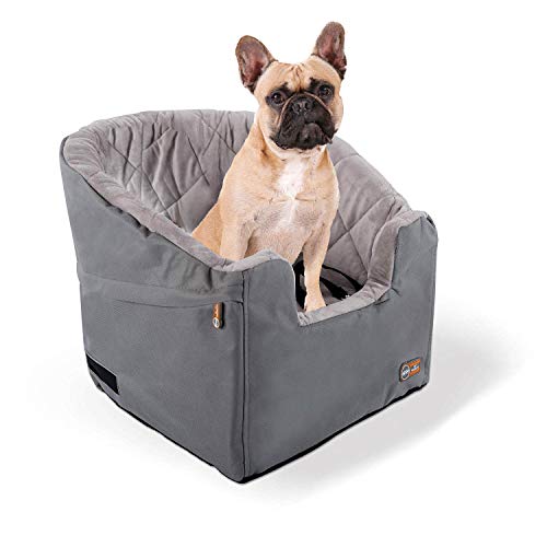 K&H Pet Products Bucket Booster Dog Car Seat with Dog Seat Belt for Car, Washable Small Dog Car Seat, Sturdy Dog Booster Seats for Small Dogs, Medium Dogs, 2 Safety Leashes, Small Gray/Gray