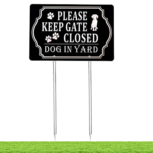 Kichwit Please Keep Gate Closed Dog in Yard Sign, Aluminum, All Metal Construction, 11.8 x 7.9 Inches, Metal Stakes Included