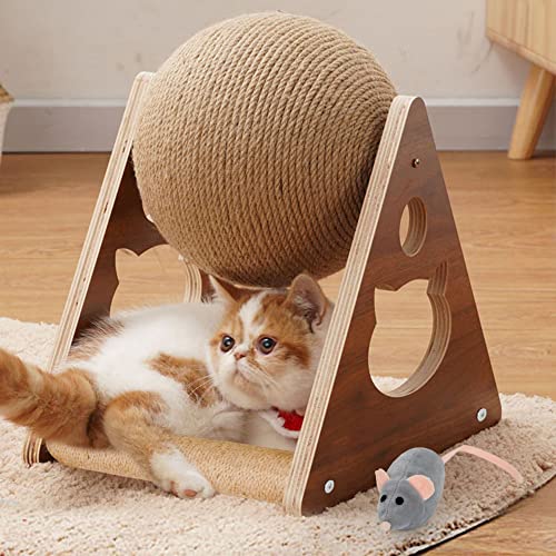 KOOPRO Cat Scratching Post Scratcher Toy for Indoor Cats Kittens, with Nature Sisal and Wood Cat Stuff with Ball & Exercise Wheel Without Paper Scrap Interactive Solid Wood Scratcher Pet Toy (L)