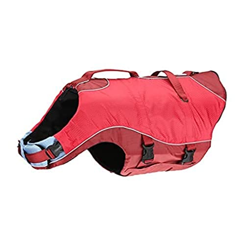 Kurgo Dog Water Life Jacket, Inflatable Safety Jacket for Dogs, Lifejacket Doggy Floats for Kayak, Pool or Lake, Reflective, Adjustable, Surf n’ Turf Life Jacket for Small Medium Large Pets,Red