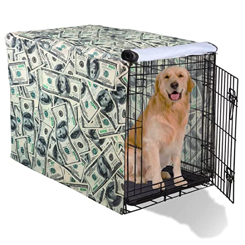 KYKU Money Dog Crate Cover Soundproof 100 Dollars Camo Designer 3D Print Pattern Funny Cute Kennel Pet Cage Cover Waterproof Heavy Duty for 24in, 30in, 36in, 42in, 48in Dog Crate (36 Inch, Multi)