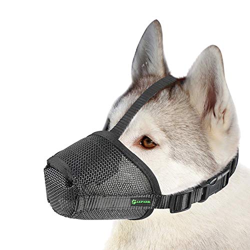 Lepark Nylon Mesh Dog Muzzle with Overhead Strap for Small,Medium and Large Dogs,Anti Biting, Barking and Chewing,Ajustable and Breathable(S,Black)