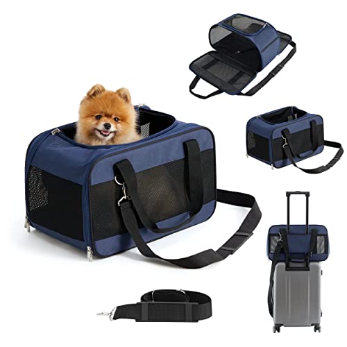 Lesure Cat Carrier Airline Approved - Dog Carrier for Small Dogs Collapsible Soft Side TSA Approved Travel Pet Carrier for Car, Blue, 17.5x11x11