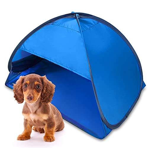 LIIBOT Mini-Pet Beach-Tent Sun Shelter - Automatic Open Portable Small Sport Sun Beach Tent for Puppy Cats Small Animals with Mobile Phone Stand (Blue)