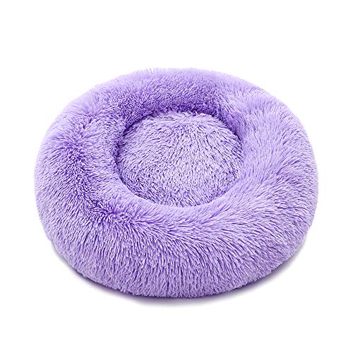 Luciphia Round Dog Cat Bed Donut Cuddler, Faux Fur Plush Pet Cushion for Large Medium Small Dogs, Self-Warming and Cozy for Improved Sleep Purple, Small (20" x20")