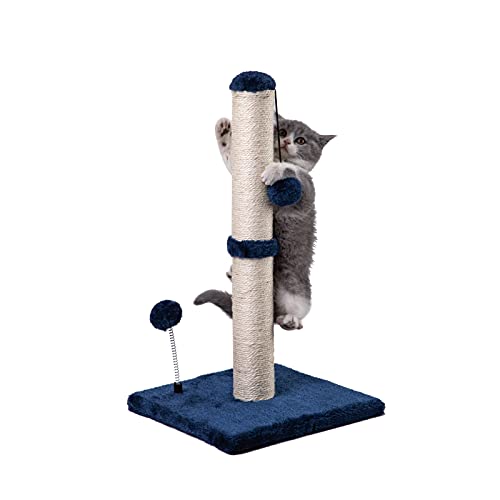 MECOOL Cat Scratching Post Premium Basics Kitten Scratcher Sisal Scratch Posts with Hanging Ball 22 in for Kittens or Smaller Cats (22 inches for Kitten, Navy)