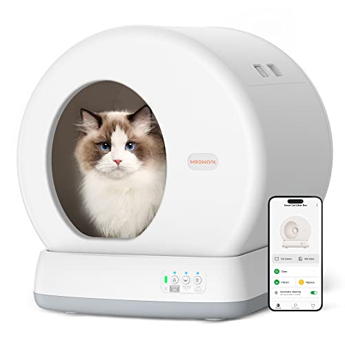 Meowant Self-Cleaning Cat Litter Box, Intelligent Radar Safety Protection Automatic Cat Littler Box for Multiple Cats, Large Capacity/Isolation Odor/APP Control Smart Cat Litter Box with Mat & Liner