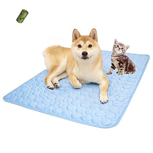 MICROCOSMOS Summer Cooling Mat & Sleeping Pad- Water Absorption Top, Waterproof Bottom, Materials Safe, Easy Carry, EZ Clean. Keep Cooling for Pets, Kids and Adults.（27"x 22"） L