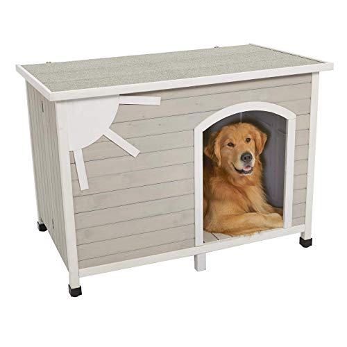 Midwest Homes for Pets Eillo Folding Outdoor Wood Dog House, No Tools Required for Assembly | Dog House Ideal for Large Dog Breeds, Beige (12EWDH-L)