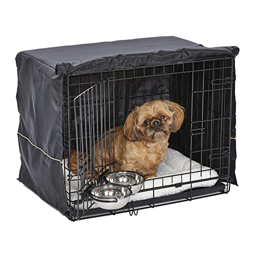 MidWest Homes for Pets iCrate Dog Crate Starter Kit | 24-Inch Dog Crate Kit Ideal for Small Dog Breeds (weighing 13 - 25 Pounds) || Includes Dog Crate, Pet Bed, 2 Dog Bowls & Dog Crate Cover (Black)