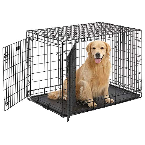 MidWest Homes for Pets Ultima Pro Series 42' Dog Crate | Extra-Strong Double Door Folding Metal Dog Crate w/Divider Panel, Floor Protecting 'Roller Feet' & Leak-Proof Plastic Pan