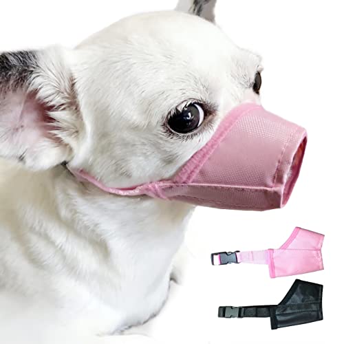 MoiiLavin Dog Muzzle XS (2 Packs) for Small Dogs with Long Snout Quick Fit Dog Muzzle Adjustable Prevent from Biting Barking and Chewing XS Soft Muzzle (Black+Pink)