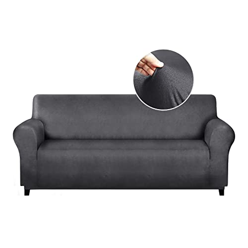 molasofa Sofa Covers for 3 Cushion Couch for Home Décor,Leather-Like Spandex Soft 3 Cushion Couch Covers for Sofa,Washable 1-Piece Couch Cover for Dogs/Cats/Kids(Sofa,Charcoal Grey)