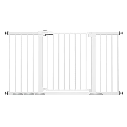 Mom's Choice Award Winner-BABELIO 29-55 Inch Extra Wide Baby Gate, Metal Dog Gate, Pressure Mounted Pet Gate for Stairs & Doorways, NO Tools Needed NO Drilling, with Y Threaded Spindle Rods, White