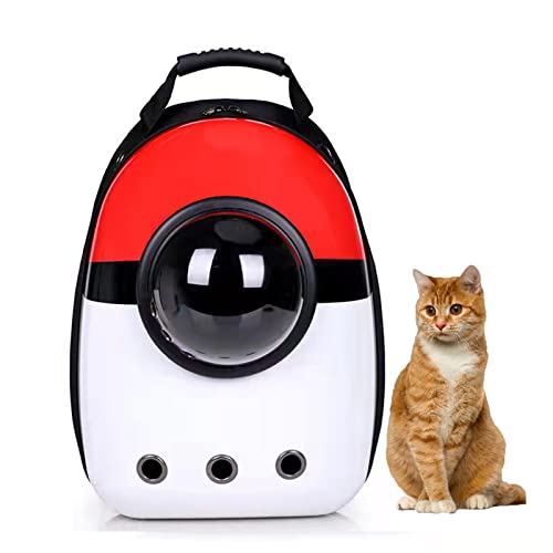 MYKOMI Pet Travel Carrier, Cat Dog Dome Space Capsule Bubble Backpack, Portable Waterproof Breathable Knapsack for Hiking, Traveling (White/red)