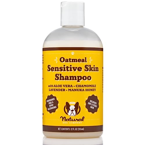 Natural Dog Company Sensitive Skin Shampoo, 12 oz., Dog Shampoo Oatmeal, Dog Dandruff Shampoo, Hypoallergenic, Plant Based Ingredients, Dog Bathing Supplies, Itchy Skin relief for Dogs