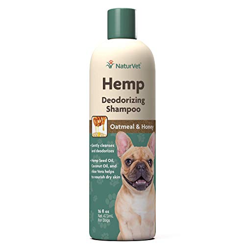 NaturVet – Hemp Deodorizing Shampoo for Dogs - Plus Oatmeal & Honey – 16 oz – Gently Cleanses & Deodorizes Skin & Coat – Enhanced with Hemp Seed Oil, Coconut Oil & Aloe Vera Extract
