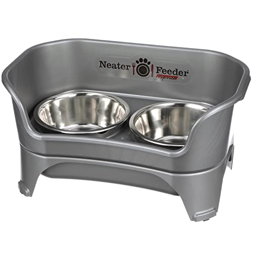 Neater Feeder Express for Medium to Large Dogs - Mess Proof Pet Feeder with Stainless Steel Food & Water Bowls - Drip Proof, Non-Tip, and Non-Slip - Gunmetal Grey