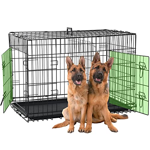 NiamVelo 48 inch Dog Crate Folding XXL Large Dog Cage Dog Kennels and Crates for Large Dogs Pet Animal Segregation Cage with Divider, Plastic Tray, Double-Door, Handle for German Shepherd & Big Dogs